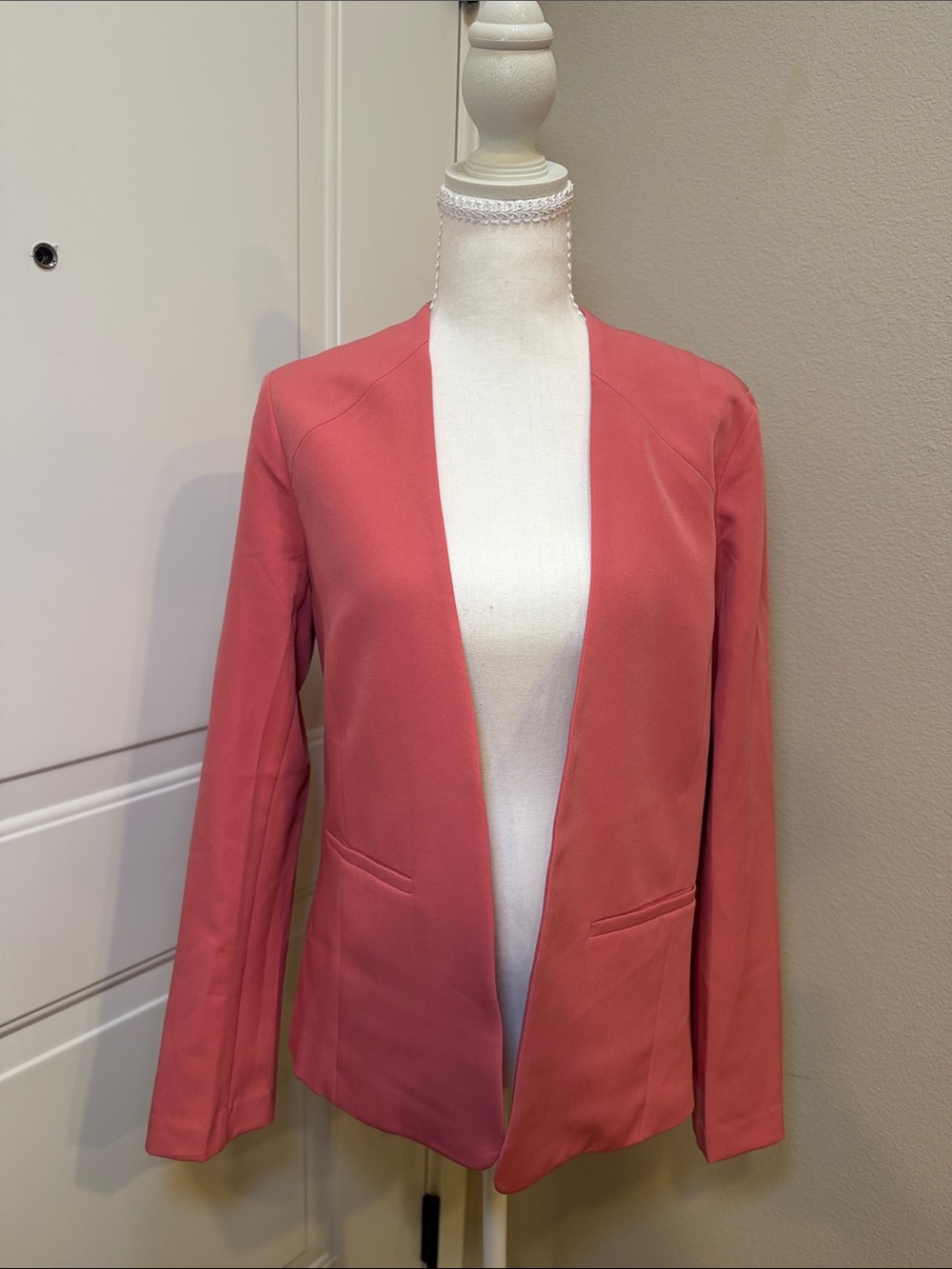 Tailored Open-Front Blazer Jacket - Coral Pink